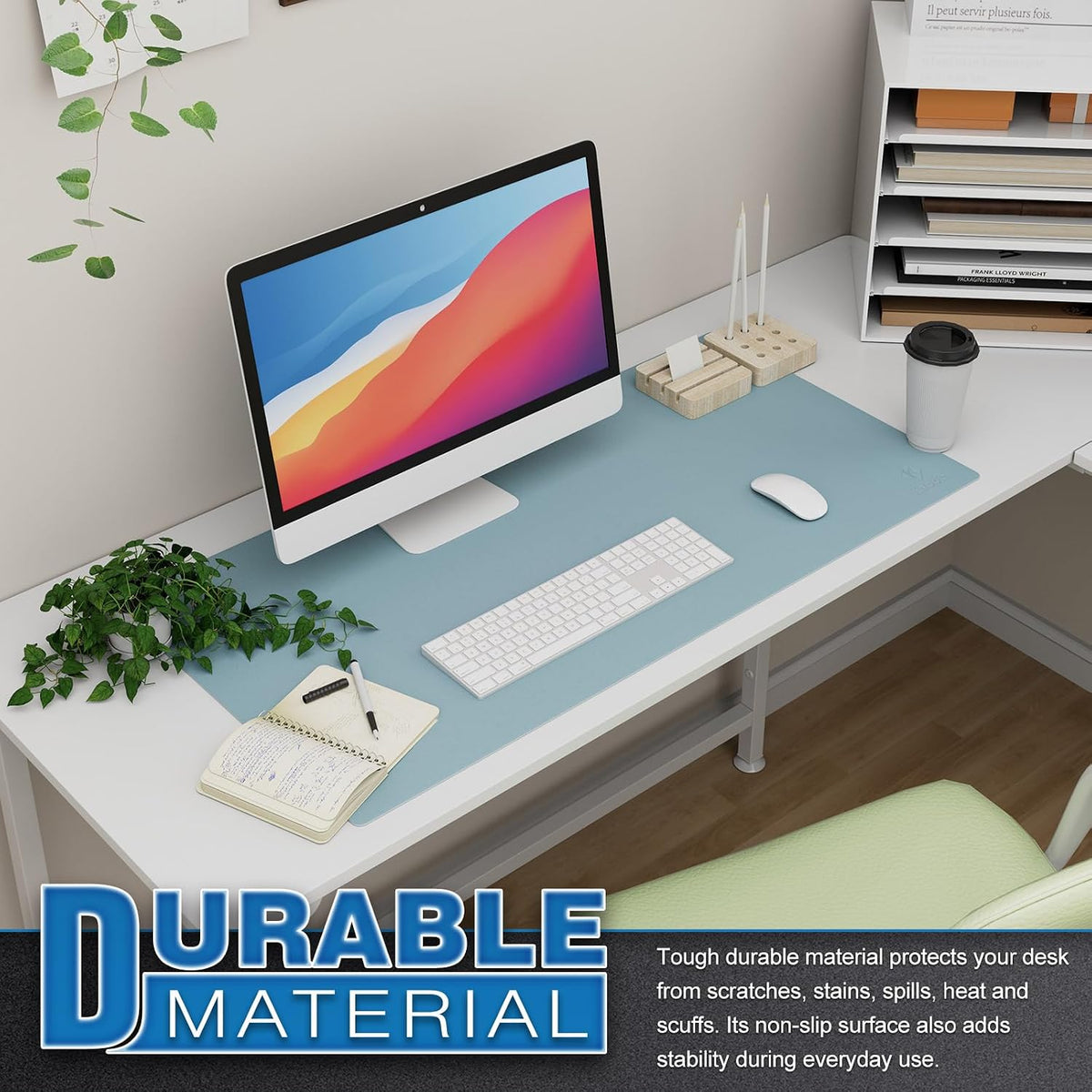 K KNODEL Large Office Leather Desk Mat, Mouse and Keyboard Pad, Computer and Laptop Mat, Desktop Protector and Cover, Writing Pad and Blotter (31.5"x15.7", Black)
