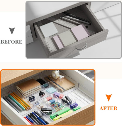 Briwooody 1 Pcs Large Expandable Acrylic Drawer Organizers, Grid Adjustable Drawer, Dividers Organizer for Desk, Makeup, Jewelry, Office, Kitchen Supplies (Clear,11 Compartments)