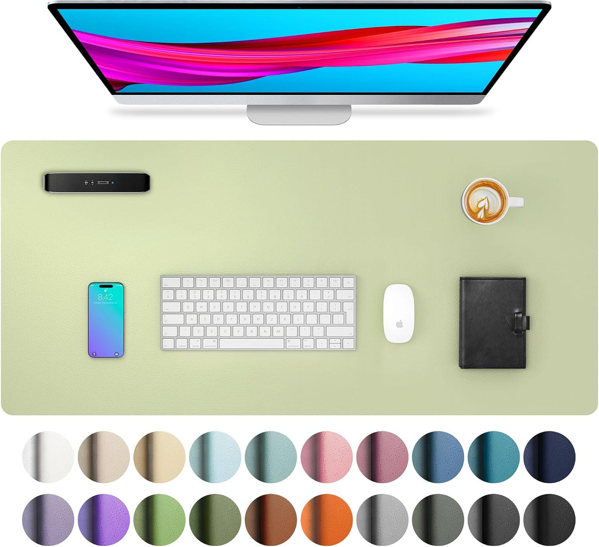 Aothia Leather Office Desk Pad Protector, Non-Slip PU Leather Desk Blotter, Waterproof Laptop Writing Mouse Pad for Office and Home, Black, 31.5" x 15.7" - Colors A