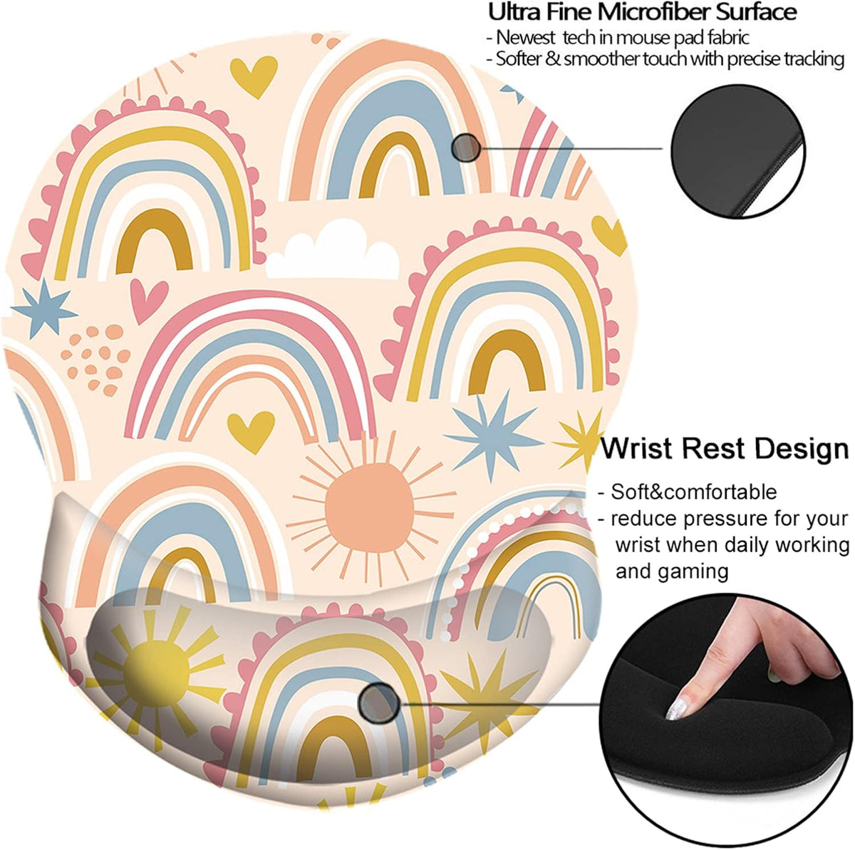 Wrist Support Mouse Pad Anti Slip Rubber Wrist Rest Mousepad 9in X 8in Small Desktop Notebook Mouse Mat for Working and Gaming (M-Pink Floral)