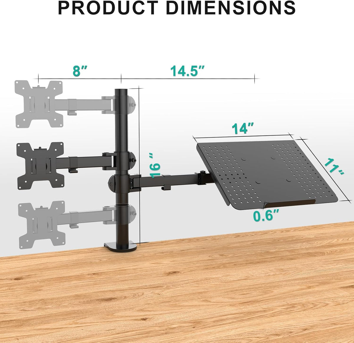 WALI Single Arm Laptop and Monitor Desk Mount for 17" Notebook and Up to 32" Screen, 2-in-1 Adjustable Monitor Arm with Laptop Tray, VESA 75x75 100x100,Holds 22-26.4 lbs, Black (GSMP001NLP)
