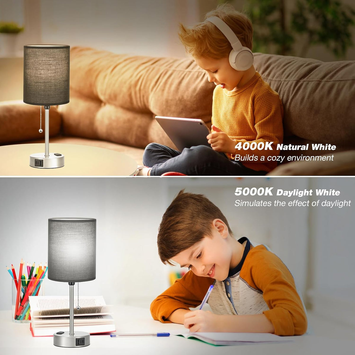 Dicoool Bedside Table Lamp for Bedroom - Small Desk Lamp with USB Ports