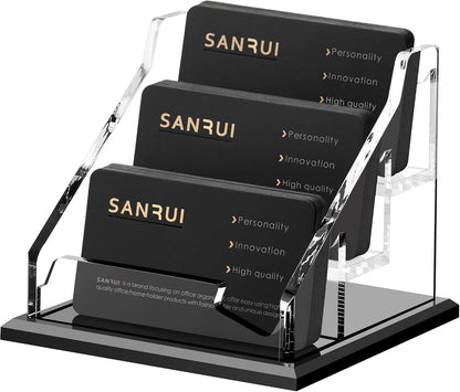 Black Business Card Holder for Desk 1 Slot Clear Acrylic Horizontal