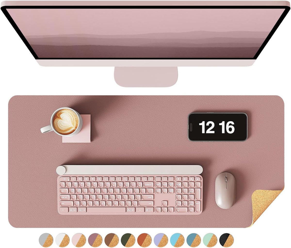 Double-Sided Desk Pad, 31.5"x15.7"Leather Desk Mat, Eco Cork Desk Pad Protector,Large Mouse Pad,Waterproof Desk Blotter for Office/Home(Coffee)