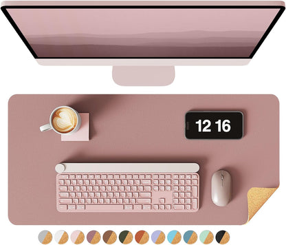 Double-Sided Desk Pad, 31.5"x15.7"Leather Desk Mat, Eco Cork Desk Pad Protector,Large Mouse Pad,Waterproof Desk Blotter for Office/Home(Coffee)