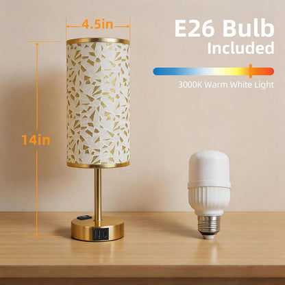 Table Lamp for Nightstand, High-Sensitivity Touch, 3-Level Dimmable Bedside Lamp with AC Outlet | USB | and USB-C, Ideal Night Stand Lamp for Bedroom, Reading, Living Room(Warm&Wooden)