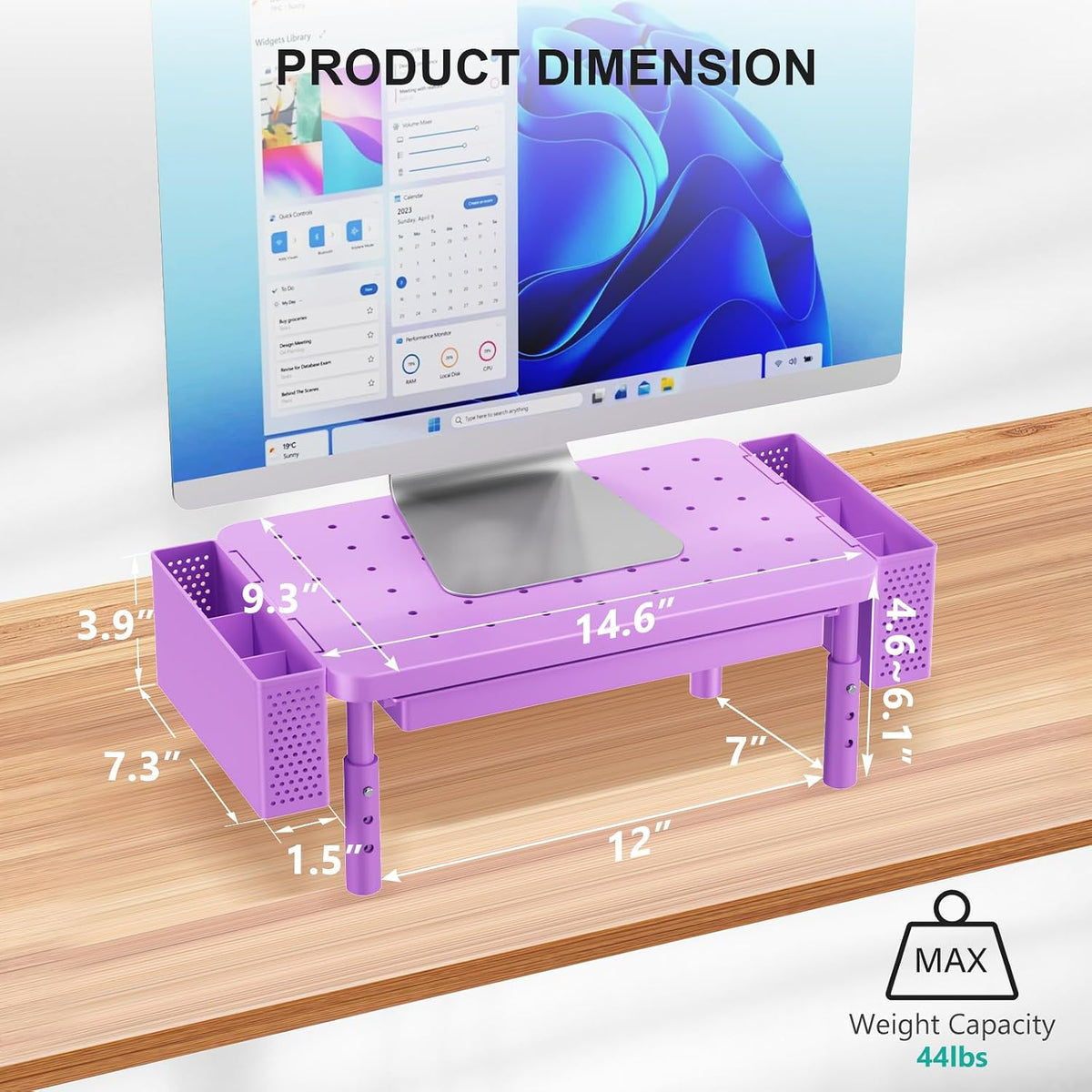 WALI Monitor Stand Riser with Drawer, Desk Organizers and Accessories for Computer, Printer, Laptop Stand for Home Office Supplies, (PTT005-B), 1 Pack, Black