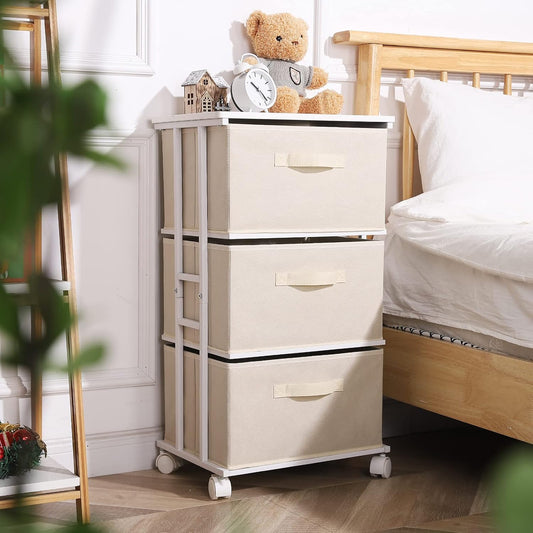 Dresser Storage with 3 Drawers, Fabric Dresser Tower, Vertical Storage Unit for Bedroom, Closet, Office, Black