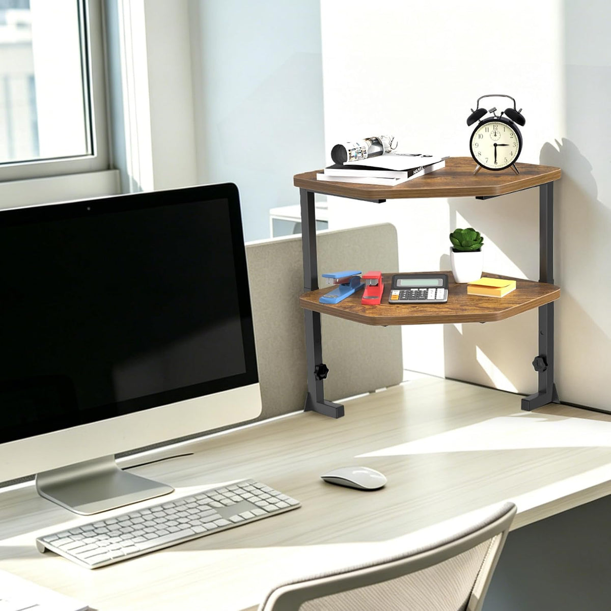 Corner Clamp-on Shelving Above or Below Desk 2 Tier 16 inch Organizer for Table Accessories, Gaming Devices and More