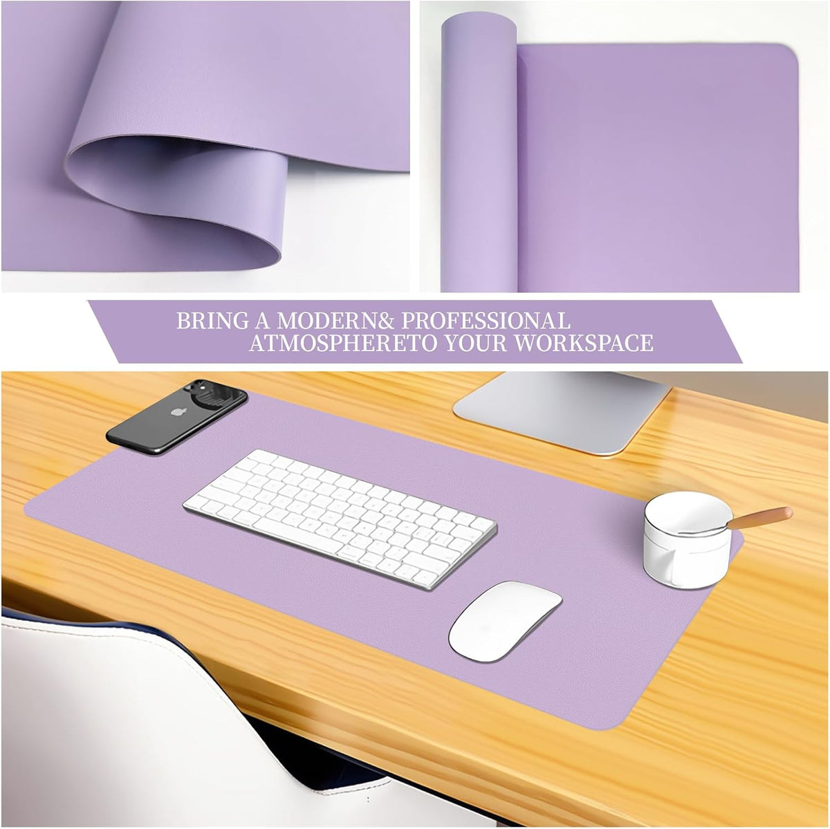 Bloss Leather Desk Pad and Keyboard Wrist Rest, Large Mouse Pad + Keyboard Pad+Mouse Wrist Support, Non-Slip Desk Mat Protector for Office, Home(31.5×15.7 Inches,Beige) - Colors B