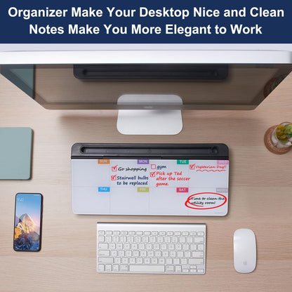 TSJ OFFICE Desktop Whiteboard Dry-Erase-Board - Computer Keyboard Stand White Board Surface Pad with Drawer, Desk Organizers with Accessories for Office, Home, School Supplies - Black
