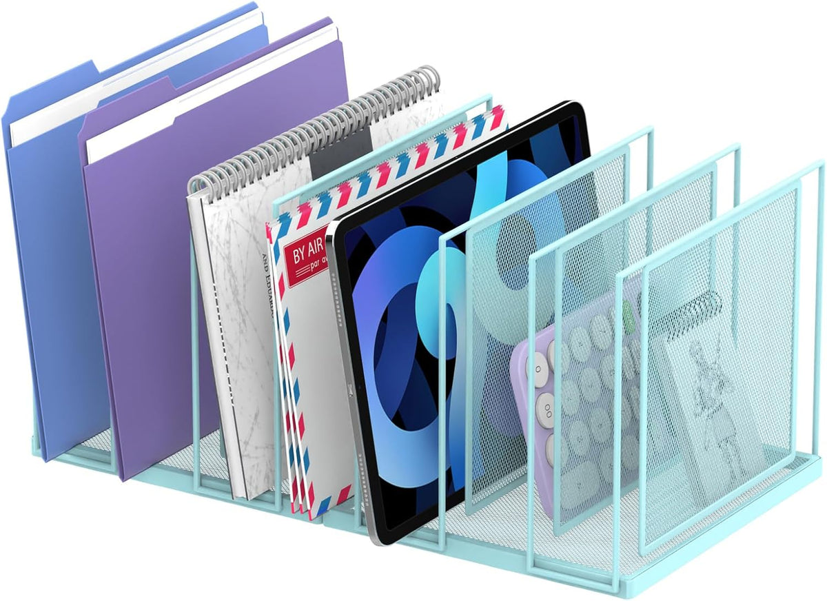 File Organizer for Desk, 5-Section Vertical File Sorter, Paper Holder Organizer Standing Metal File Folder for Office Home Classroom, Black