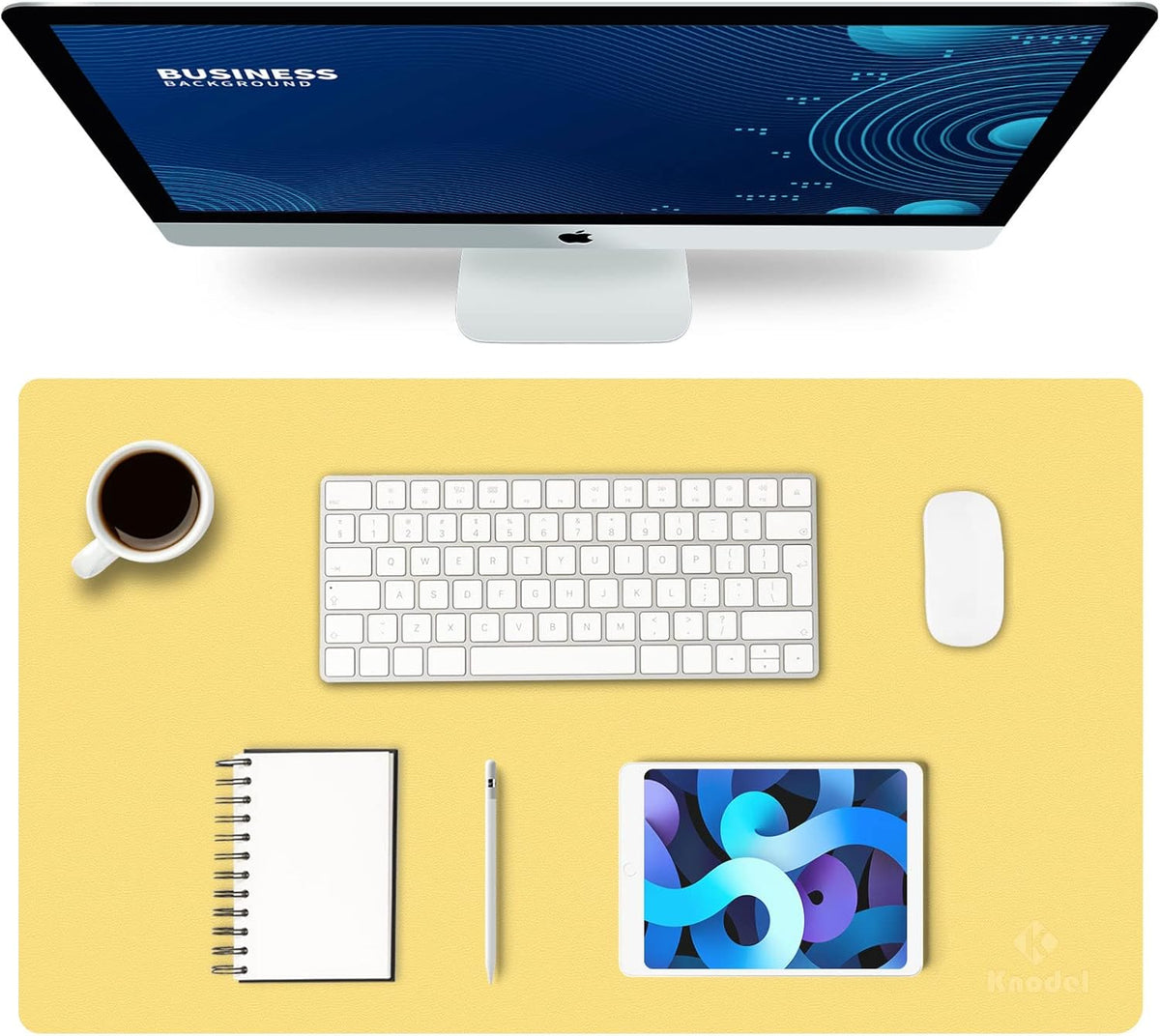 K KNODEL Large Office Leather Desk Mat, Mouse and Keyboard Pad, Computer and Laptop Mat, Desktop Protector and Cover, Writing Pad and Blotter (31.5"x15.7", Black)