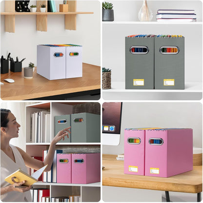 BALEINE File Organizer Box, Cardboard File Folder Organizer with Handle for Letter Size, Portable Collapsible Hanging Filing Box for Home Office Document Storage (2 Pack, Black)