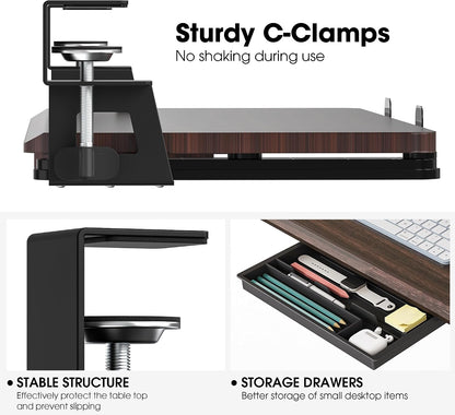 Fenge Keyboard Tray Under Desk, Pull Out Keyboard & Mouse Tray with C Clamp Mount, Sliding Keyboard Holder for Desk, 25.6 x 11.8 inch Large Slide-Out Platform Computer Drawer for Typing