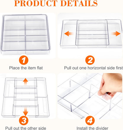 Briwooody 1 Pcs Large Expandable Acrylic Drawer Organizers, Grid Adjustable Drawer, Dividers Organizer for Desk, Makeup, Jewelry, Office, Kitchen Supplies (Clear,11 Compartments)