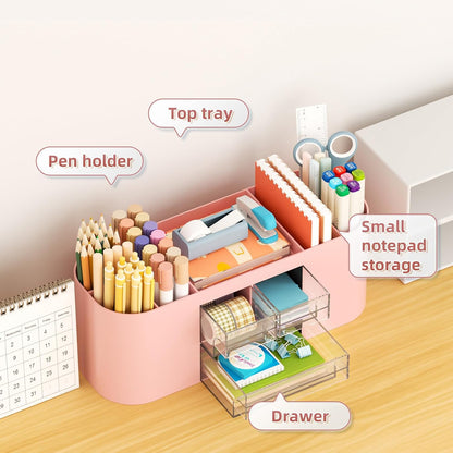 Marbrasse Desk Organizer Pen Holder for Desk with 3 Drawers, Multi-Functional Pencil Holder, Desk Organizers and Accessories with 7 Compartments for Home, School, Classroom(Pink)