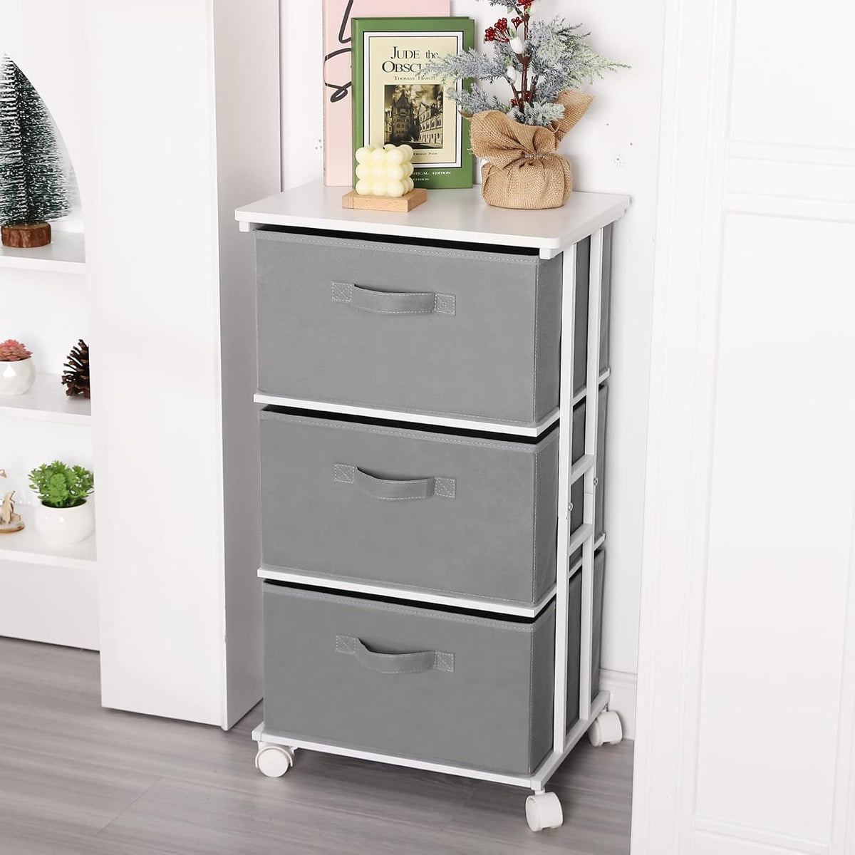 Dresser Storage with 3 Drawers, Fabric Dresser Tower, Vertical Storage Unit for Bedroom, Closet, Office, Black