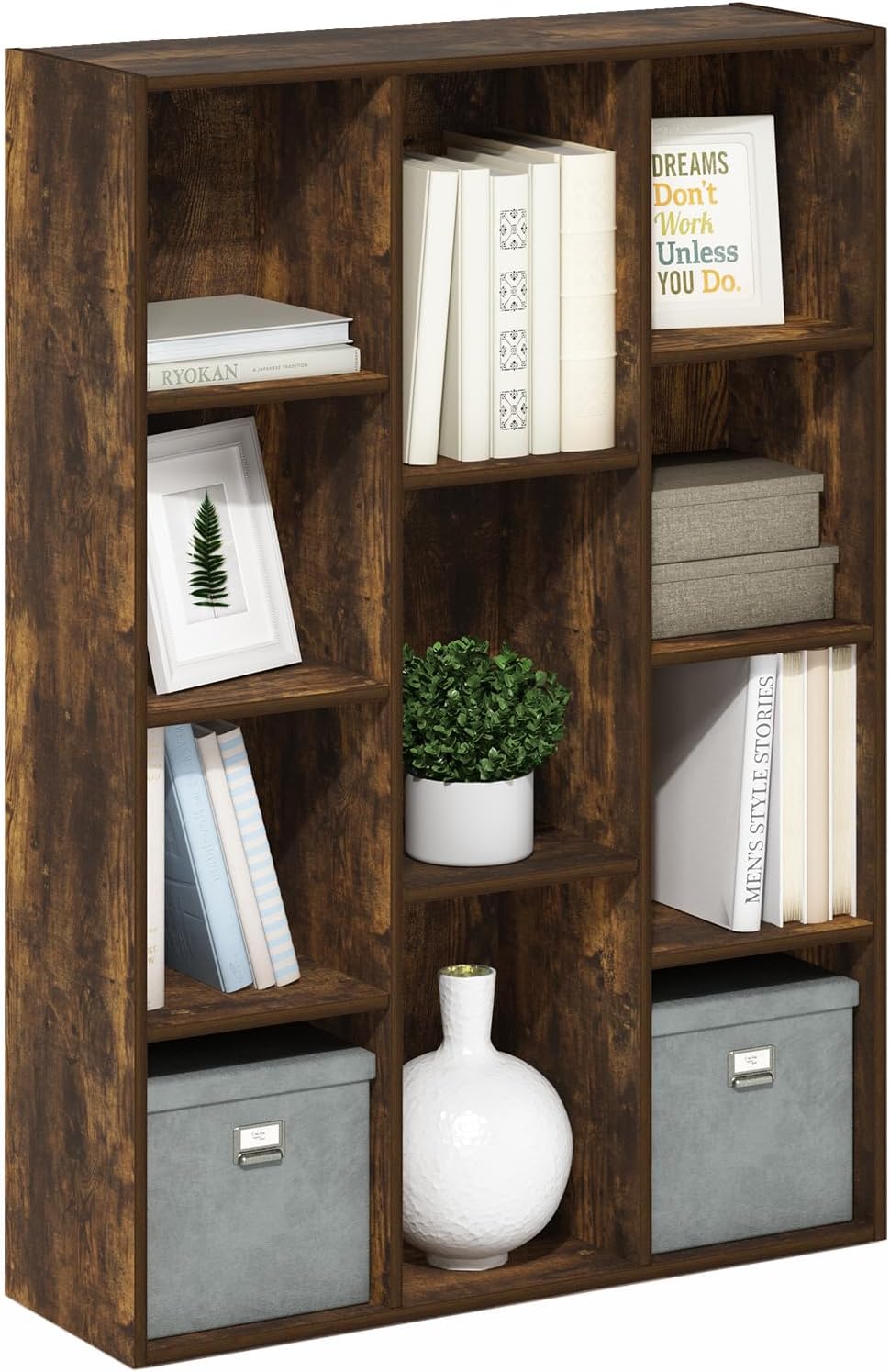 Furinno PASIR Book Shelf, 2-Tier Modern Bookshelf, Open Shelves Bookcase 9 x 12 x 21, Easy Assembly, for Living Room, Bedroom, Home Office, White