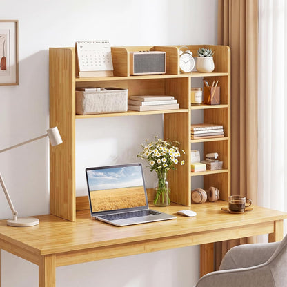 Desktop Bookshelf, Countertop Storage Hutch with 5 Shelves for Computer Desk, Desk 3-Tier Display Rack, Multipurpose Wood Desktop Hutch Storage Organizer for Dorm Office Home