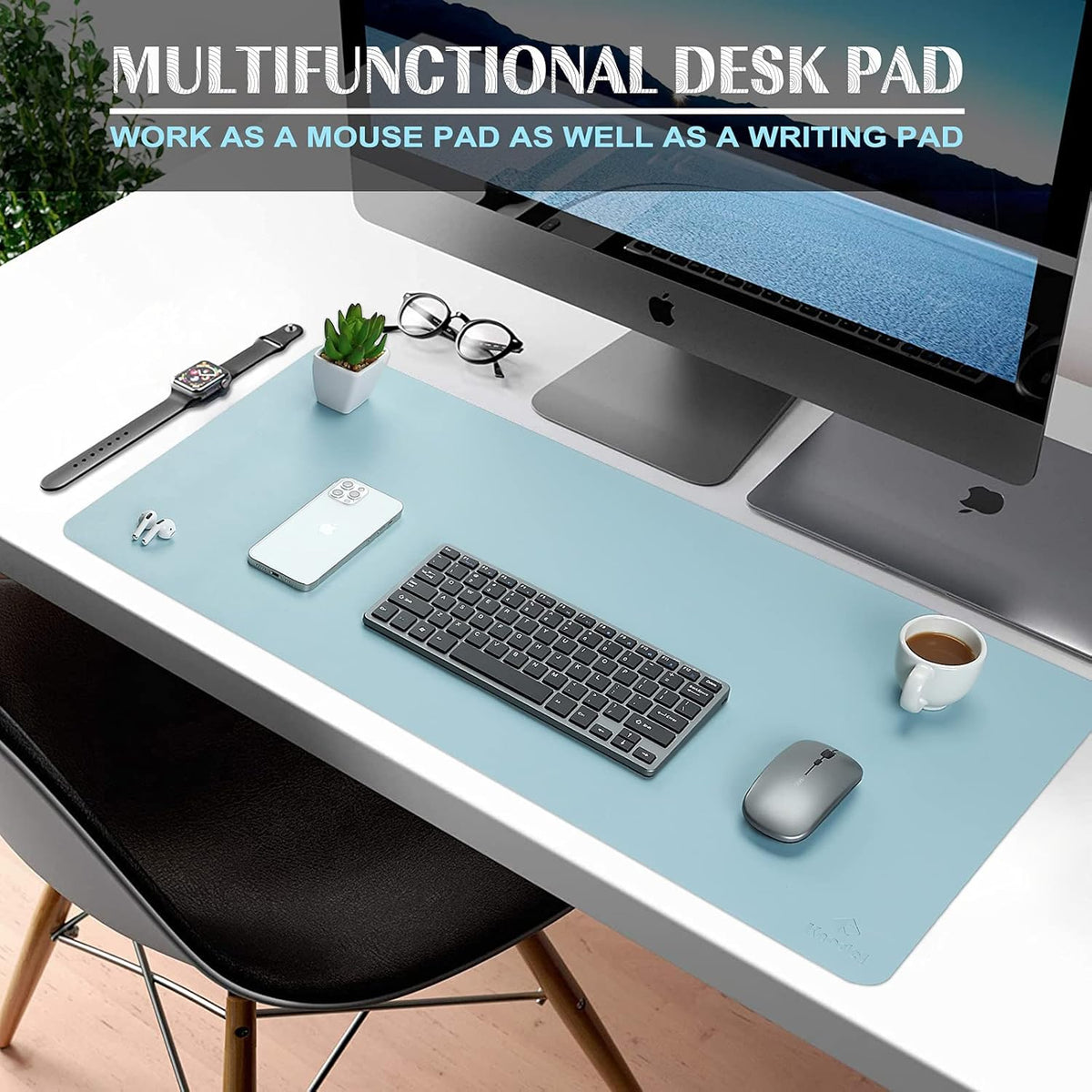 K KNODEL Large Office Leather Desk Mat, Mouse and Keyboard Pad, Computer and Laptop Mat, Desktop Protector and Cover, Writing Pad and Blotter (31.5"x15.7", Black)