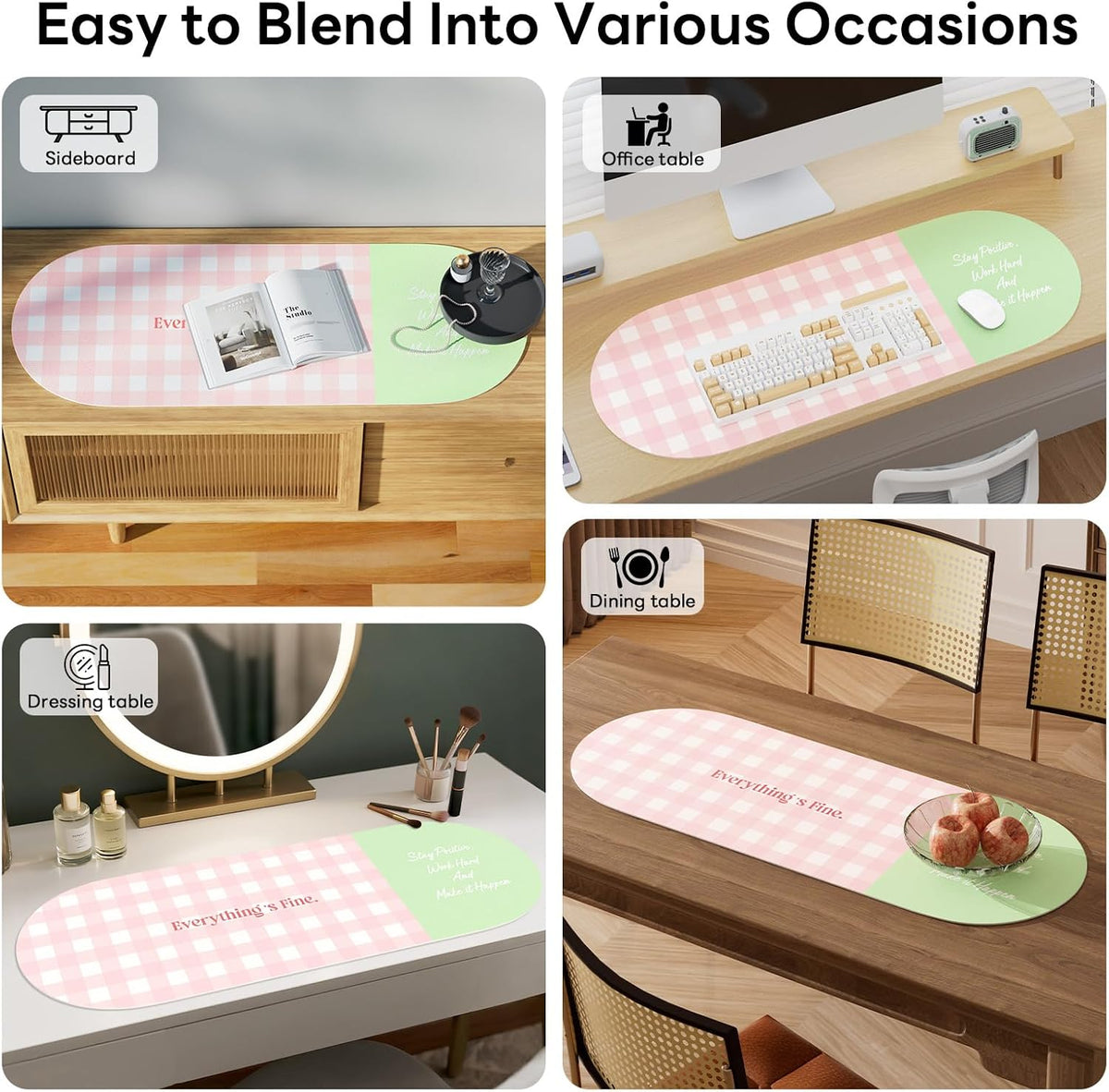 Checkered Pattern Desk Pad Protector, 35.5 x 13'' Aesthetic Mouse Mat for Desktop, Waterproof PU Leathe Non-Slip Desk Writing Pad for Office and Home, Green and Purple