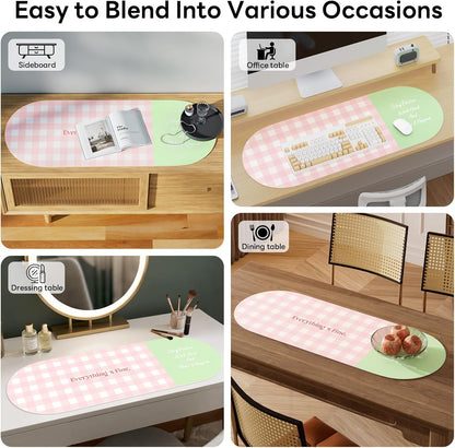Checkered Pattern Desk Pad Protector, 35.5 x 13'' Aesthetic Mouse Mat for Desktop, Waterproof PU Leathe Non-Slip Desk Writing Pad for Office and Home, Green and Purple