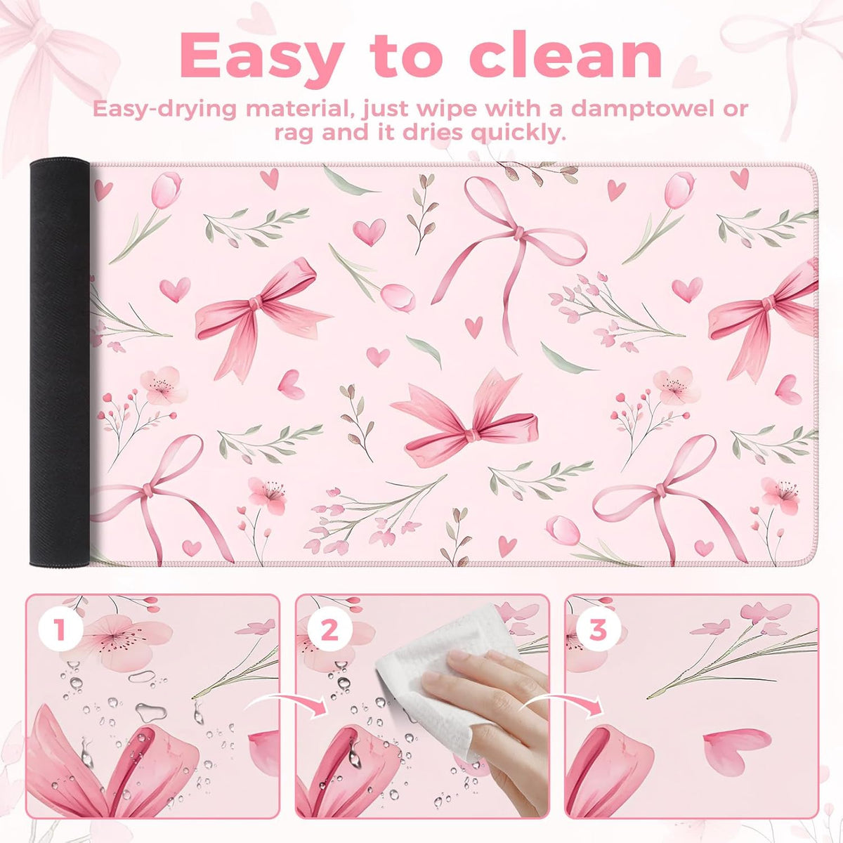 Desk Mat,Mouse Pad for Office Desk,35.4x15.7in,Pink Flowers
