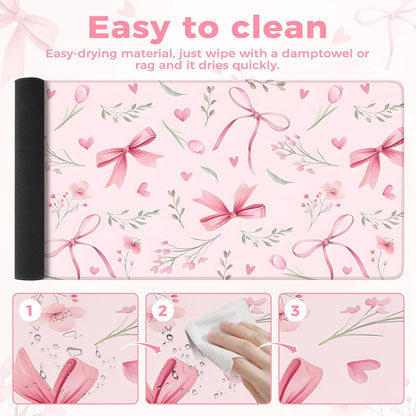 Desk Mat,Mouse Pad for Office Desk,35.4x15.7in,Pink Flowers