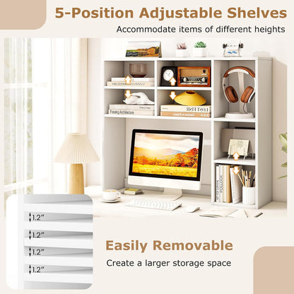 Desktop Bookshelf, Countertop Storage Hutch with 5 Shelves for Computer Desk, Desk 3-Tier Display Rack, Multipurpose Wood Desktop Hutch Storage Organizer for Dorm Office Home