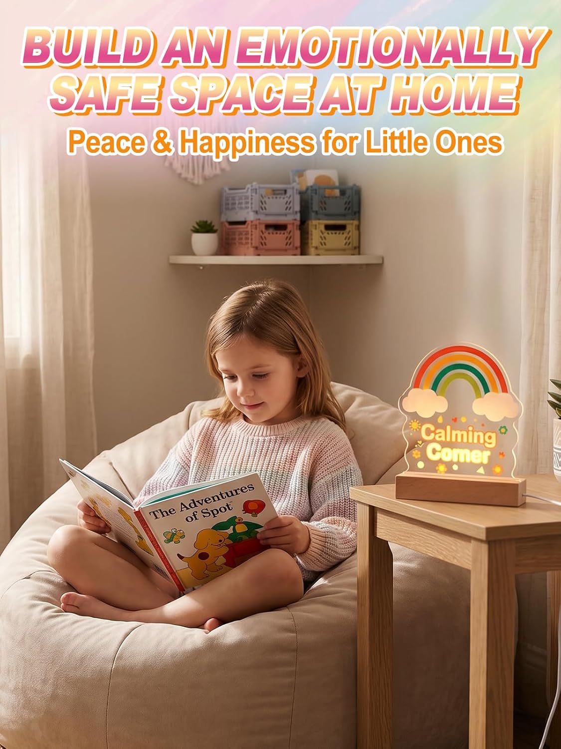 Rainbow Classroom Lamp for Calm Down Corner Supplies - Acrylic Desk Lamp Sign for Boho Classroom Decor Reading Corner Teacher Office, USB Powered