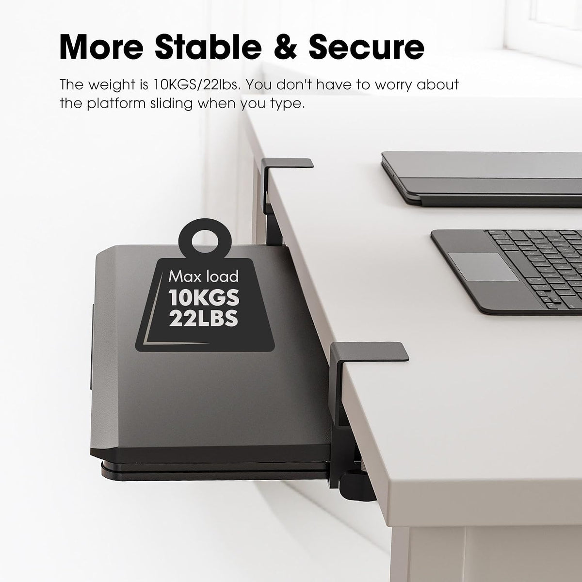 Fenge Keyboard Tray Under Desk, Pull Out Keyboard & Mouse Tray with C Clamp Mount, Sliding Keyboard Holder for Desk, 25.6 x 11.8 inch Large Slide-Out Platform Computer Drawer for Typing