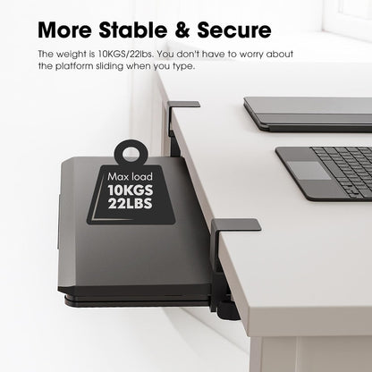 Fenge Keyboard Tray Under Desk, Pull Out Keyboard & Mouse Tray with C Clamp Mount, Sliding Keyboard Holder for Desk, 25.6 x 11.8 inch Large Slide-Out Platform Computer Drawer for Typing