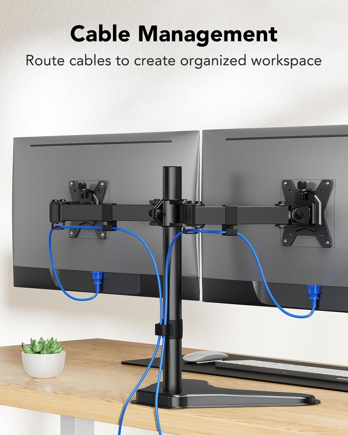 32 inches Dual Monitor Stand up to 17.6lbs per Arm, High-Grade Aluminum Free Standing Dual Monitors Mount for 2 Screens. Fully Adjustable Dual Monitor Stand for Desk with Tilt, Swivel, Rotation