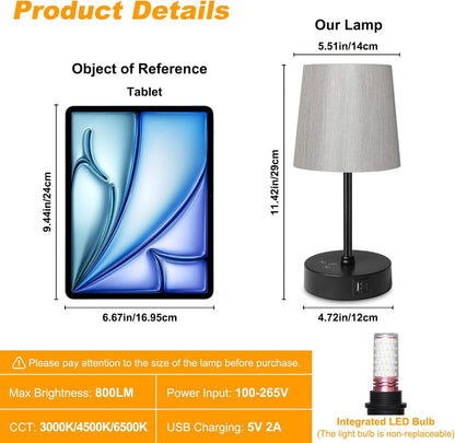 Ascher Small Bedside Table lamp, RGB Color Changing Lamps, 3 Color Temperatures, Dimmable Nightstand Lamp with USB C+A Ports, Touch Desk Lamp for Bedroom Living Room, H11.4in(Flaxen Shade)