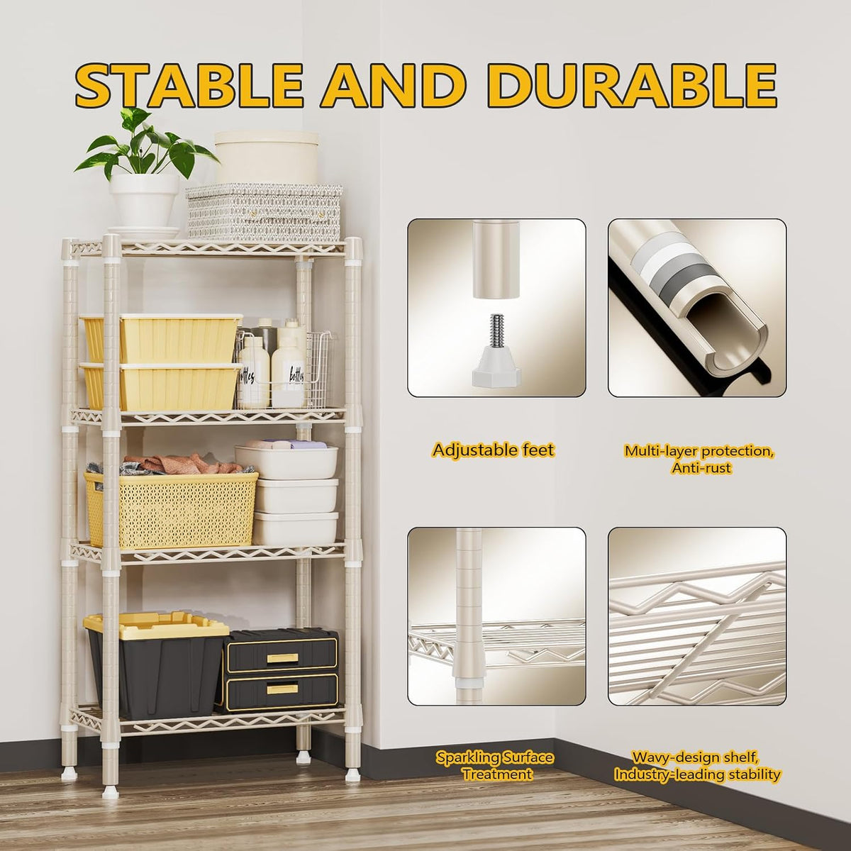 M MZG 450 lbs Steel Storage Shelving 3-Tier Utility Shelving Unit Steel Organizer Wire Rack for Home,Kitchen,Office (11.8" D x 17.7" W x 26.3" H) - Colors A