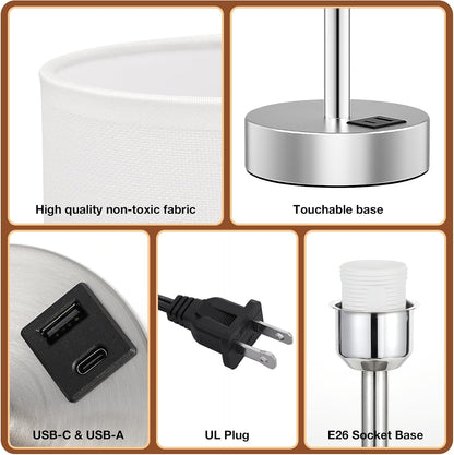 Dicoool Bedside Table Lamp for Bedroom - 3-Way Dimmable Touch Lamp, USB A+C