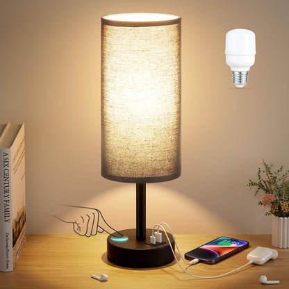 Dicoool Bedside Table Lamp for Bedroom - 3-Way Dimmable Touch Lamp, USB A+C
