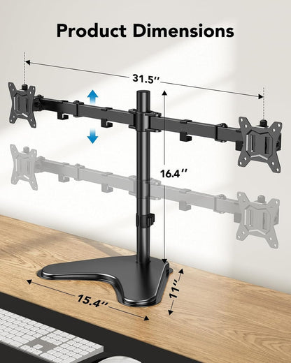 32 inches Dual Monitor Stand up to 17.6lbs per Arm, High-Grade Aluminum Free Standing Dual Monitors Mount for 2 Screens. Fully Adjustable Dual Monitor Stand for Desk with Tilt, Swivel, Rotation