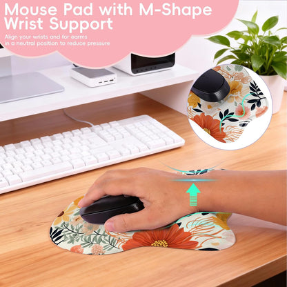 Wrist Support Mouse Pad Anti Slip Rubber Wrist Rest Mousepad 9in X 8in Small Desktop Notebook Mouse Mat for Working and Gaming (M-Pink Floral)