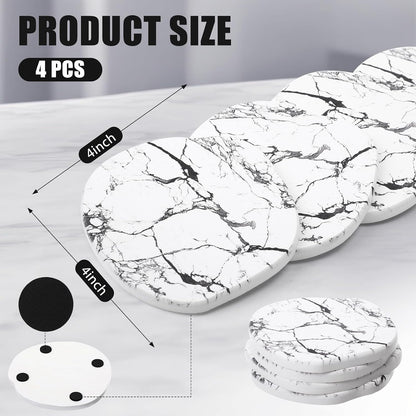 Diatomaceous Earth Coasters Set of 4，Cool Absorbent Quick-Dry Drink Coasters for Desks, Cute Modern Stone Design with Stylish White Aesthetic (4, White)