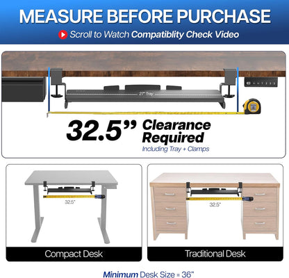 VIVO Extra Long Clamp-on Computer Keyboard and Mouse Under Desk Slider Tray, 34 x 11 inch Pull Out Platform Drawer, Black, MOUNT-KB15EB