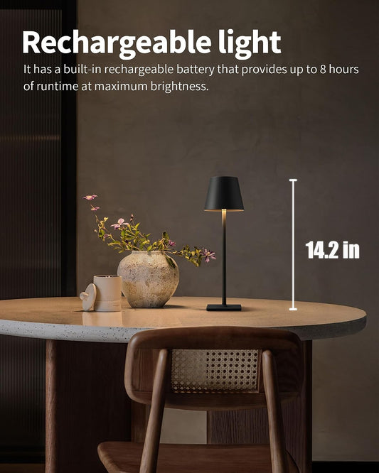 2 Pack Cordless Black Table Lamps, Rechargeable Portable LED Desk Lamps