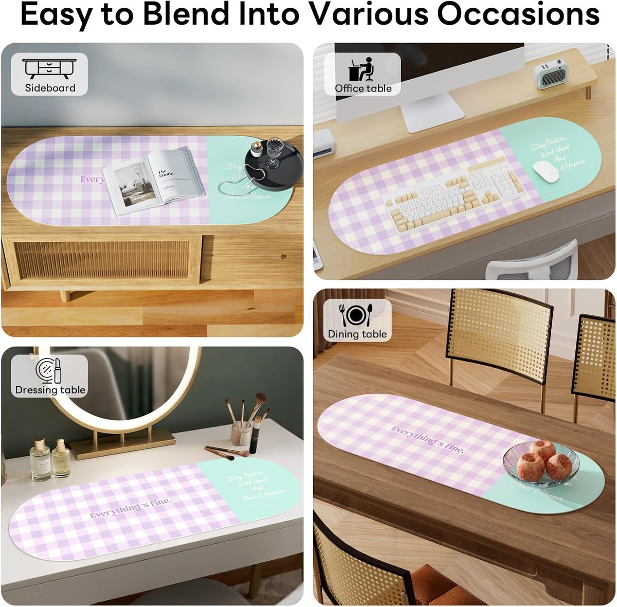 Checkered Pattern Desk Pad Protector, 35.5 x 13'' Aesthetic Mouse Mat for Desktop, Waterproof PU Leathe Non-Slip Desk Writing Pad for Office and Home, Green and Purple