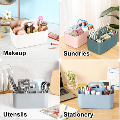 Multiuse Caddy Organizer with Handle, Portable Divided Plastic Tote Bin - Art Craft, Stationary Pen Marker Crayons, Makeup Hair Supplies Storage - Bathroom, Classroom, Dorm, Office, Desk Holder -Black