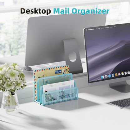 Marbrasse Mail Organizer for Desk, 3-Slot Mesh Metal Mail Holder countertop, Letter Holder, Office Desktop Envelope and Document Storage Rack (2P)