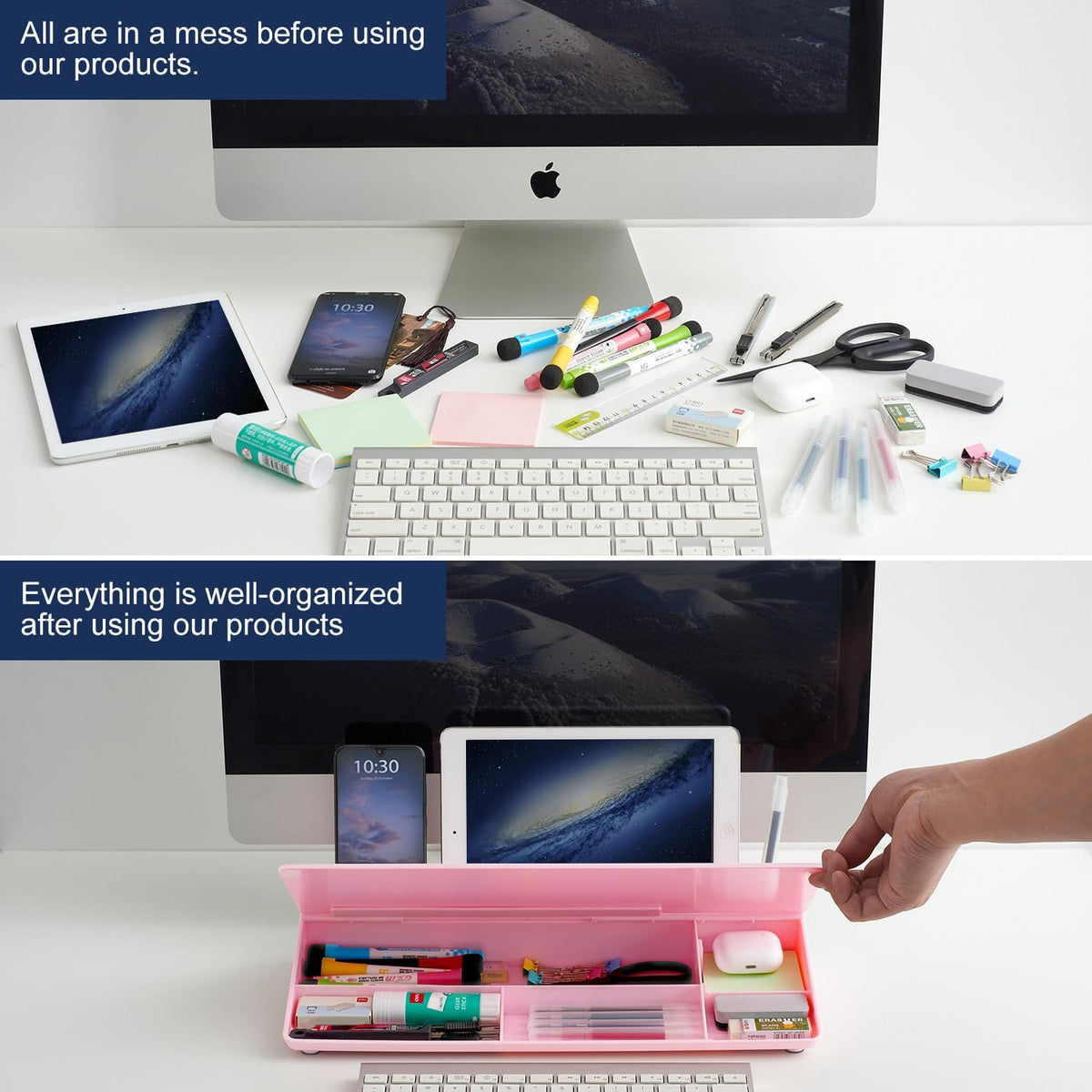 TSJ OFFICE Desktop Whiteboard Dry-Erase-Board - Computer Keyboard Stand White Board Surface Pad with Drawer, Desk Organizers with Accessories for Office, Home, School Supplies - Black