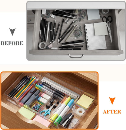 Briwooody 1 Pcs Large Expandable Acrylic Drawer Organizers, Grid Adjustable Drawer, Dividers Organizer for Desk, Makeup, Jewelry, Office, Kitchen Supplies (Clear,11 Compartments)