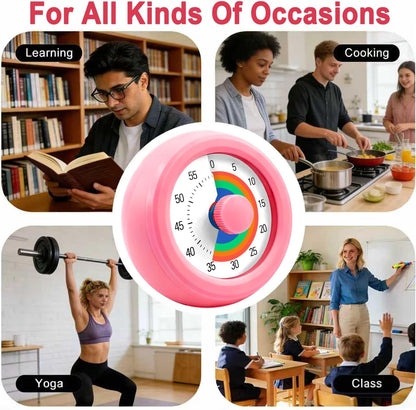 60 Minute Visual Timer with Silent Operation Visual Countdown Timer Rainbow Disk 60 Minute Countdown Timer Task Reminder Home and Kitchen Timer for Kids Desk, Office Meetings (White-Rainbow)