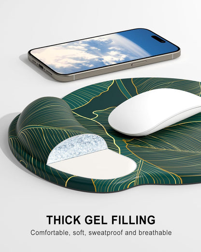 Ergonomic Mouse Pad with Wrist Rest, Comfortable Silicone Non-Slip Computer Pain Relief Gel Mouse Mat with Wrist Support for Gaming, Work, Office, Women & Men, Cute Pattern, Beige